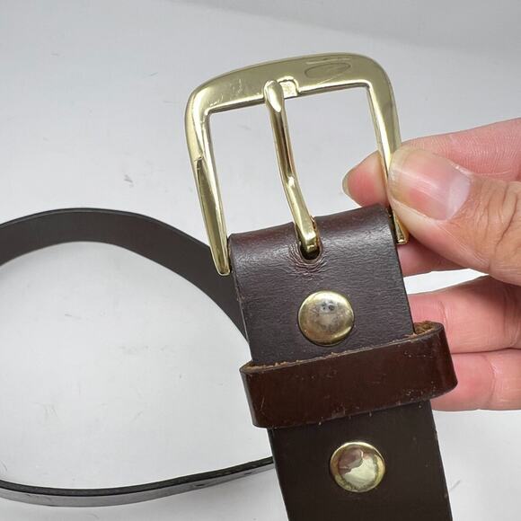 Unbranded Leather Belt Brown Genuine Leather Gold Color Hardwarare Men's Sz. 34 - Picture 5 of 9